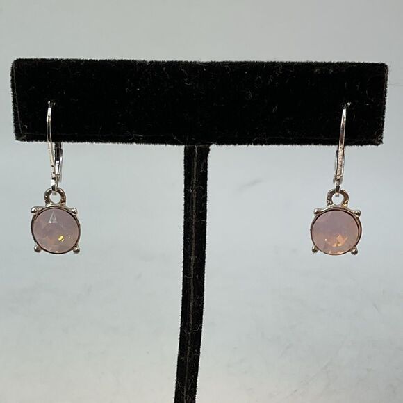 Swarovski pierced earrings silver tone pink dangle drop everyday cushion cut - Picture 2 of 10